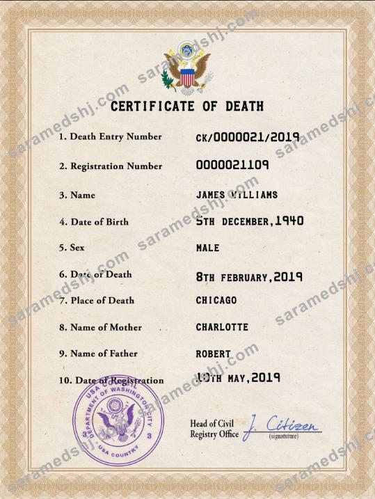 USA vital record death certificate PSD template